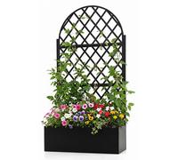COSTWAY, jardinière avec treillis de support pour plantes, 180,5 cm, bac de plantation en métal galvanisé, jardinière et brise-vue, bac surélevé avec 2 trous de drainage, support pour plantes grimpant