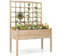 COSTWAY Jardinière avec treillis et trou de drainage, treillis de jardin pour plantes grimpantes, jardinière surélevée Bac à fleurs Support pour plantes grimpantes Nature 119x60x160cm