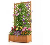 COSTWAY, jardinière, bac à fleurs surélevé, bac de plantation avec treillis pour plantes grimpantes, pot de plantation avec trous de drainage, jardinière d'extérieur, dimensions : 90 x 44,5 x 180,5 cm