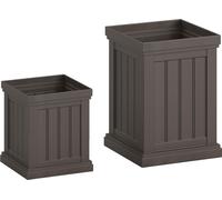 COSTWAY Jardinière carrée de 2 pièces, 48cm/31,5 de haut, empilable, résistante aux intempéries, pots de fleurs avec trous de drainage, cache-pot en PP marron
