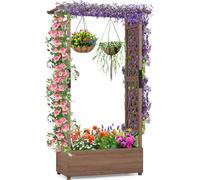 COSTWAY Jardinière en bois avec treillis et toit suspendu 110x44x182cm Marron