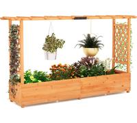 COSTWAY Jardinière en bois avec treillis et toit suspendu 200x44x114cm Orange