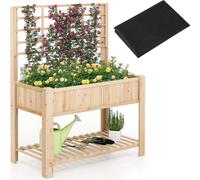 COSTWAY Jardinière surélevée avec treillis, jardinière surélevée en bois avec pieds, insert, surface de rangement & trous de drainage, jardinière