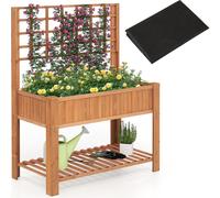 COSTWAY Jardinière surélevée avec treillis, jardinière surélevée en bois avec pieds, insert, surface de rangement & trous de drainage, jardinière