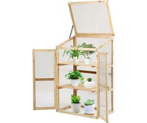 COSTWAY Jardinière surélevée Caisson de jardin Serre Caisson de jardinage pour jardin & balcon Bois 60x45x100cm Naturel