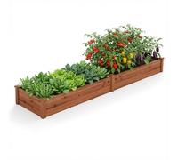 COSTWAY Jardinière Surélevée en Bois de Sapin à Base Ouverte (Marron) | Lit de Jardin Rectangulaire 240x60x25CM Facile à Assembler pour Fruits Légumes, Patio Balcon