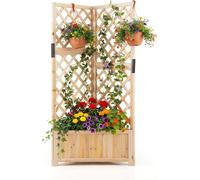 COSTWAY Jardinière, treillis, treille et trou de drainage, jardinière d'angle en bois, 55x55x140cm, naturel