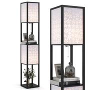 COSTWAY Lampadaire à Motif Floral, Lampe sur Pied avec 2 Étagères & 2 Abat-jours, Interrupteur à Pied & Chaîne à Tirer, Douille E27 sans Ampoule, Lampadaire pour Salon Chambre Bureau