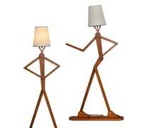 COSTWAY Lampadaire Bois de Caoutchouc Humanoïde Créatif, Lampadaire sur Pied Articulations Réglables, Abat-jour en Tissu Changeable et Interrupteur au Pied pour Salon Chambre à Coucher
