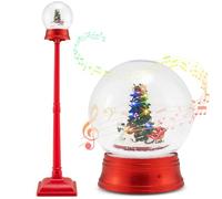 COSTWAY Lampadaire Musical de Noël de 150 cm avec 8 Mélodies | Lanterne Boule à Neige sur Pied Neige Soufflante Scène Rotative 15 LED Colorées Mode Silencieux, Décoration Lampe avec Sapin