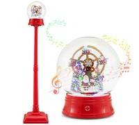 COSTWAY Lampadaire Musical de Noël de 150 cm sur Pied avec 8 Mélodies | Lanterne Boule à Neige Scène Rotative Neige Soufflante 15 LED Colorées Mode Silencieux, Décoration Lampe avec Grande Roue
