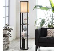 COSTWAY Lampadaire Salon avec 3 Etagères de Stockage en Bois 26 x 26 x 160 cm Lampe sur Pied Design Scandinave pour Chambre 60W