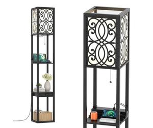 COSTWAY Lampadaire Salon sur Pied 1,6M avec 2 Ports USB,3 Etagères de Stockage 1 Tiroir en Bois pour Chambre 60W Elégant