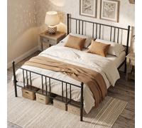 COSTWAY Lit 140x200cm en Métal avec Sommier à Lattes | Cadre de Lit Double avec Grand Espace sous Structure et Design Encastré, Cadre de Couchage pour Chambre, Charge 300kg