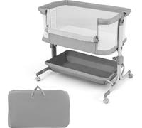 COSTWAY Lit d'appoint 3 en 1 avec matelas, lit bébé réglable en hauteur 6 positions pour bébé jusqu'à 6 mois (Gris)