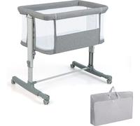 COSTWAY Lit d'appoint 3 en 1, lit de voyage pour bébé avec matelas, couffin avec couffin pouvant supporter jusqu'à 9 kg (gris clair)