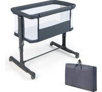COSTWAY Lit d'appoint 3 en 1, lit de voyage pour bébé avec matelas, couffin avec couffin pouvant supporter jusqu'à 9 kg (gris foncé)
