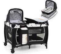 COSTWAY Lit d'appoint 5 en 1 pour bébé, lit bébé avec roulettes, matelas, lit de voyage pour enfant, berceau et boîte à musique, berceau pour bébé jusqu'à 36 mois, beige