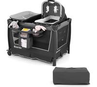COSTWAY Lit d'appoint bébé 5 en 1, Lit de voyage avec couffin & matelas à langer, Lit de voyage avec matelas, couffin & roulettes, Lit bébé, Gris