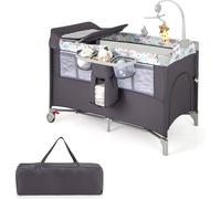 COSTWAY Lit d'appoint pliable 5 en 1, lit de voyage avec matelas, lit bébé 2 niveaux pour bébé jusqu'à 3 ans (Gris)
