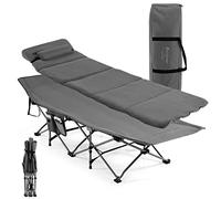 COSTWAY Lit de Camping Pliant de Voyage, Charge Max 150 KG, Lit de Plage avec Sac de Transport et Matelas et Oreiller Amovibles, Lit de Camp Portable pour Adultes, 190 x 67 CM