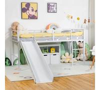 COSTWAY Lit d'enfant avec protection contre la chute, lit de jeu avec toboggan et échelle, en métal, pour garçons & filles, 198 x 96 x 109cm (Blanc)