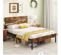 COSTWAY Lit Double Adulte 140 x 200cm, Tête et Pied de Lit en Bois, Lattes en Métal, Espace sous Lit, Structure de Lit Charge 360kg
