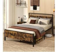 COSTWAY Lit Double Adulte Enfants 140 x 200 cm avec Tête de Lit, Lattes en Métal, Espace sous Lit, Structure de Lit Charge 360 kg