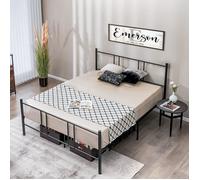 COSTWAY Lit Double pour Adulte - Cadre de Lit en Métal - 140 x 200 CM - 9 pieds de Support - pas de Sommier Nécessaire - sans Bruit