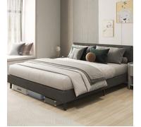 COSTWAY Lit Double Scandinave pour Adulte 180 x 200 CM Structure de Lit avec Tête de Lit, Sommier à Lattes et Repose-pieds