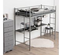 COSTWAY Lit surélevé avec bureau, lit superposé avec 2 échelles, lit superposé en métal, cadre de lit pour adolescents et adultes (argent)