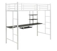 COSTWAY Lit surélevé avec bureau, lit superposé avec 2 échelles, lit superposé en métal, cadre de lit pour adolescents et adultes, blanc