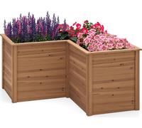 COSTWAY Lit surélevé de jardin en bois, Cadre de rehausse, Lit de plantes en forme de L, Cadre de rehausse pour plantes aromatiques 120x120x63cm Marron