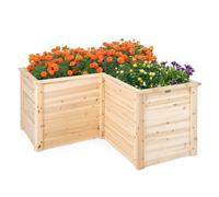 COSTWAY Lit surélevé de jardin en bois, Cadre de rehausse, Lit de plantes en L, Lit de plantes aromatiques Cadre de rehausse 120x120x63cm Naturel
