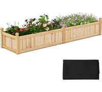 COSTWAY Lit surélevé en bois, bac à plantes avec cloison, système de drainage, film non tissé à cultiver Bac à plantes pour l'arrière-cour, le jardin, la pelouse