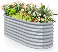 COSTWAY Lit surélevé métal ovale, bac à plantes, 165x80x60cm, lit précoce avec fond ouvert, tôle ondulée, lit de fleurs résistant aux intempéries, bac à plantes, gris
