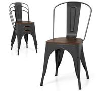 COSTWAY Lot 4 Chaises Salle à Manger Empilable de Style Industriel en Acier Convient pour Bistrot,Cuisine,Bar,Café, Jardin,Balcon 52 x 44 x 84cm, Charge Max. 120kg (Noir)