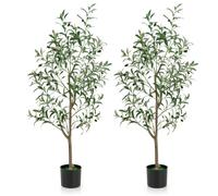 COSTWAY Lot de 2 Arbres Artificiels d'Olive de 130 cm, en Pot avec Fruits Réalistes Fausses Plantes Vertes pour Maison Porche