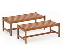 COSTWAY : lot de 2 bancs de jardin en bois résistants aux intempéries, banc 2 places en bois, banc de balcon en bois, banc à fleurs pour jardin ou balcon, 112 x 51 x 41,5 cm, couleur naturelle