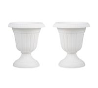 COSTWAY Lot de 2 Carrés Potager Vintage en Plastique, Base de Piédestal et Trou de Drainage Pré-marqué, Intérieur Extérieur, Blanc