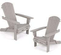 COSTWAY Lot de 2 Chaises Adirondack pliantes, Chaise Adirondack en bois, Fauteuil de jardin à haut dossier & larges accoudoirs, jusqu'à 180 kg Gris