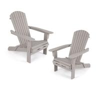 COSTWAY Lot de 2 Chaises Adirondack Pliantes de Jardin en Bois de Sapin, Dossier Haut Incliné, Accoudoirs Larges, Charge 180kg,Gris