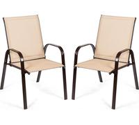 COSTWAY Lot de 2 chaises de jardin avec accoudoirs, chaises de terrasse Chaises de balcon jusqu'à 200kg pour jardin, balcon, bord de piscine 56x72x90cm, Beige