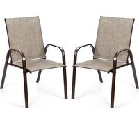 COSTWAY Lot de 2 chaises de jardin avec accoudoirs, chaises de terrasse Chaises de balcon jusqu'à 200kg pour jardin, balcon, bord de piscine 56x72x90cm, Gris