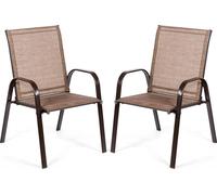 COSTWAY Lot de 2 chaises de jardin avec accoudoirs, chaises de terrasse Chaises de balcon jusqu'à 200kg pour jardin, balcon, bord de piscine 56x72x90cm, Marron