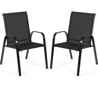 COSTWAY Lot de 2 chaises de jardin avec accoudoirs, chaises de terrasse en textilène et structure métallique, chaises de balcon jusqu'à 200kg, 56x72x90cm, noir
