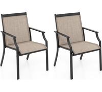 COSTWAY Lot de 2 chaises de jardin, chaises de terrasse, chaises de balcon avec assise respirante et cadre métallique, chaises d'extérieur jusqu'à 150 kg Café