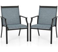 COSTWAY Lot de 2 chaises de jardin, chaises de terrasse, chaises de balcon avec assise respirante et cadre métallique, chaises d'extérieur jusqu'à 150 kg Bleu