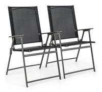 COSTWAY Lot de 2 chaises de jardin, chaises pliantes à haut dossier avec accoudoirs, chaises de balcon, chaises de terrasse pouvant supporter jusqu'à 150 kg 58x57,5x95,5cm Noir