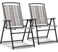 COSTWAY Lot de 2 chaises de jardin, chaises pliantes avec accoudoirs, chaises de balcon avec tissu respirant, chaises de terrasse pour jardin, arrière-cour, balcon (Lot de 2)
